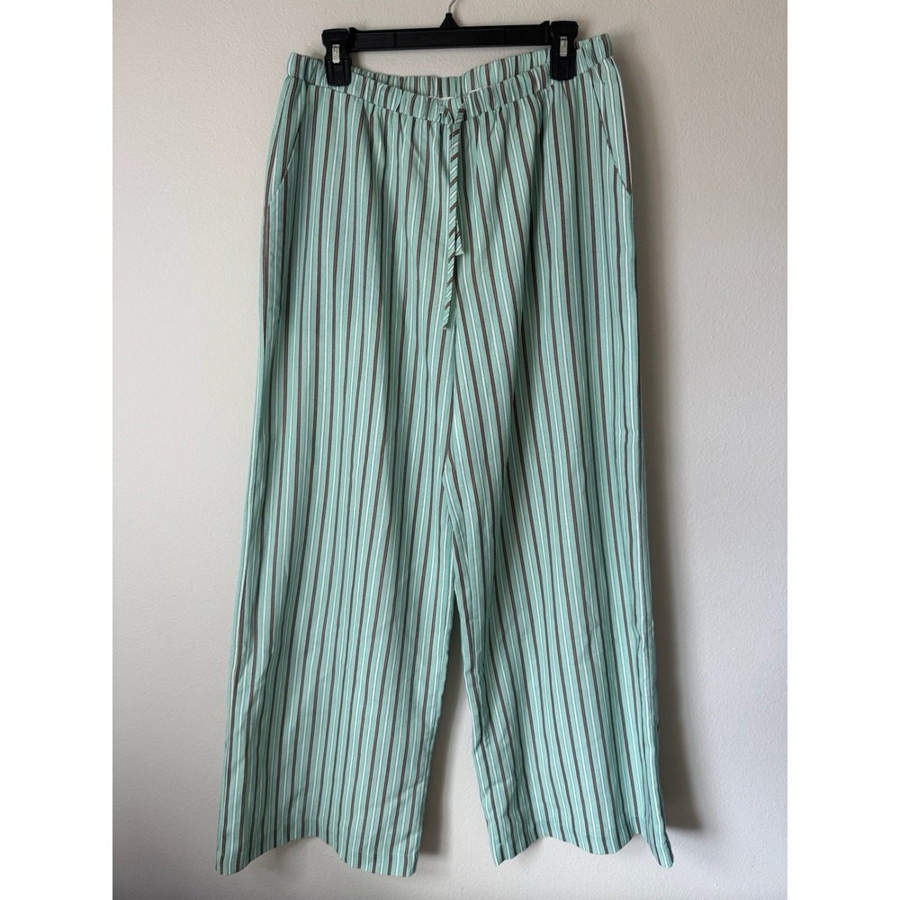 Peppermayo Striped Wide Leg Pants Womens US 10 Mint Green Linen Blend NWT